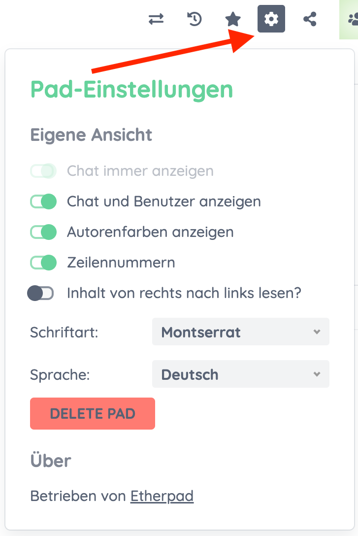 Etherpad Einstellungen OpenTalk